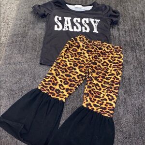 2 piece Leopard Print Bell Bottoms and top set  girls 2T